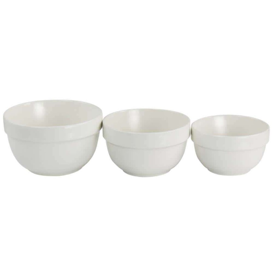 Baking Supplies * | 3-Piece White Everyday Small Ceramic Bowl Set By Martha Stewart