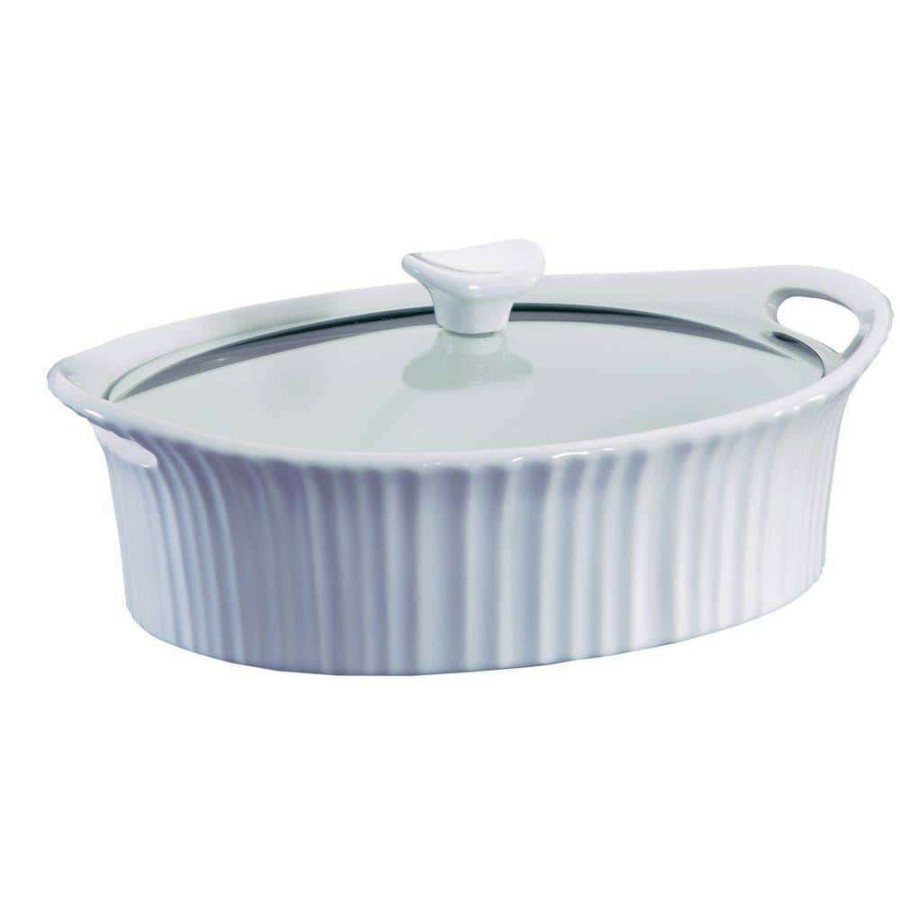 Casserole Dishes * | French White 2.5-Qt Oval Ceramic Casserole Dish With Glass Cover By Corningware