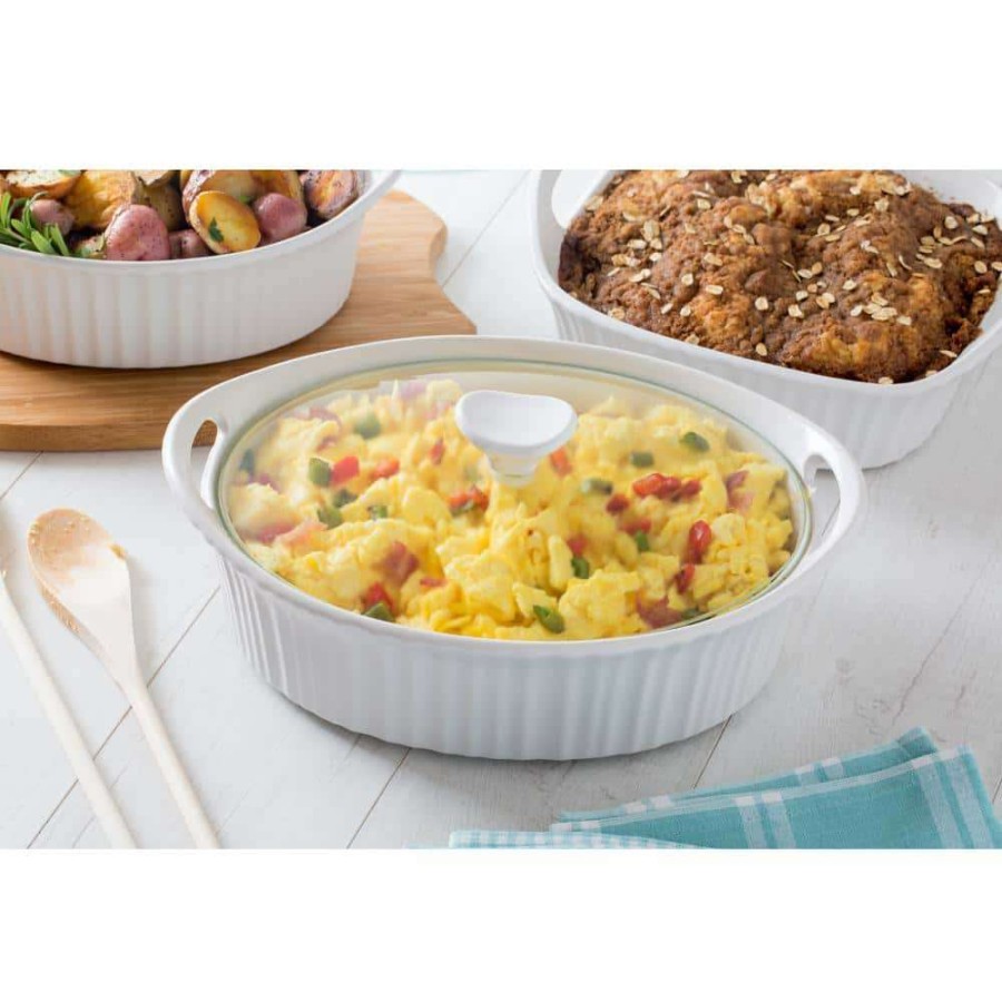 Casserole Dishes * | French White 2.5-Qt Oval Ceramic Casserole Dish With Glass Cover By Corningware