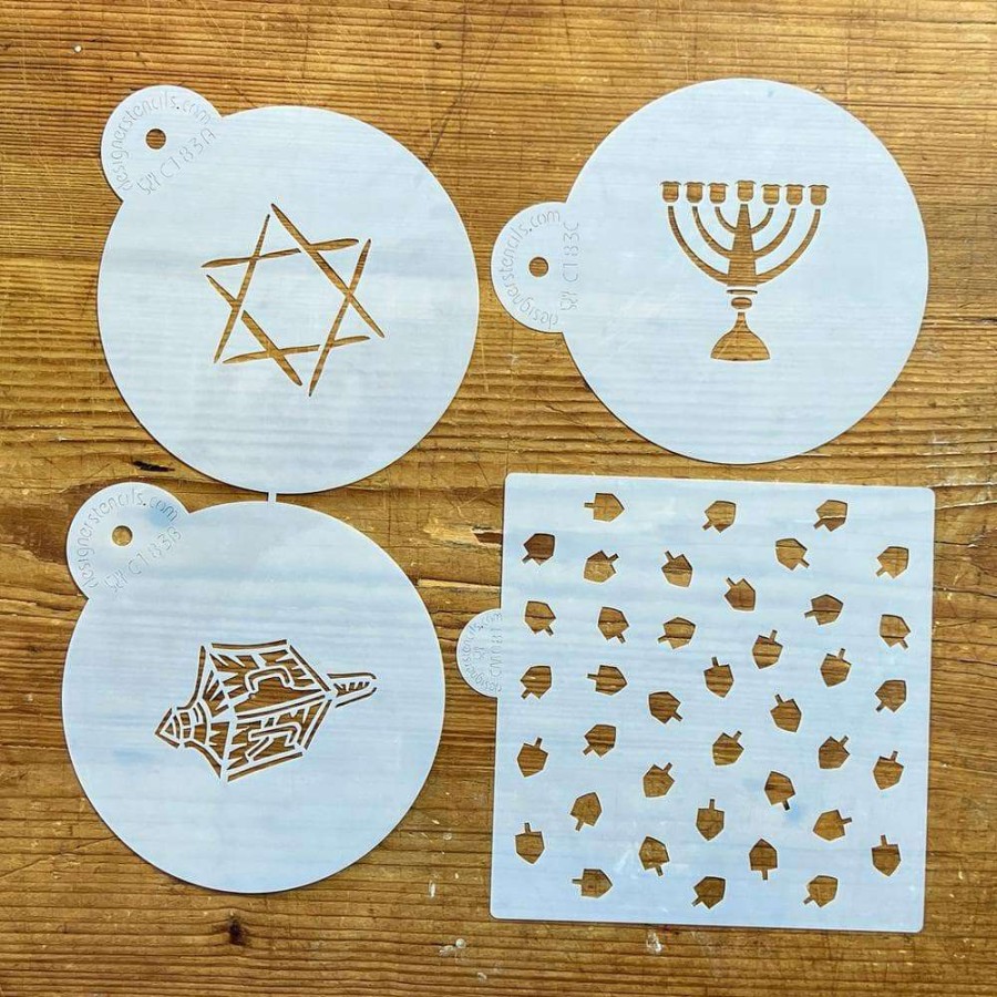 Baking Supplies * | Jewish Symbols, Dreidle Miniprint Cookie Stencil Bundle (4 Patterns) By Designer Stencils