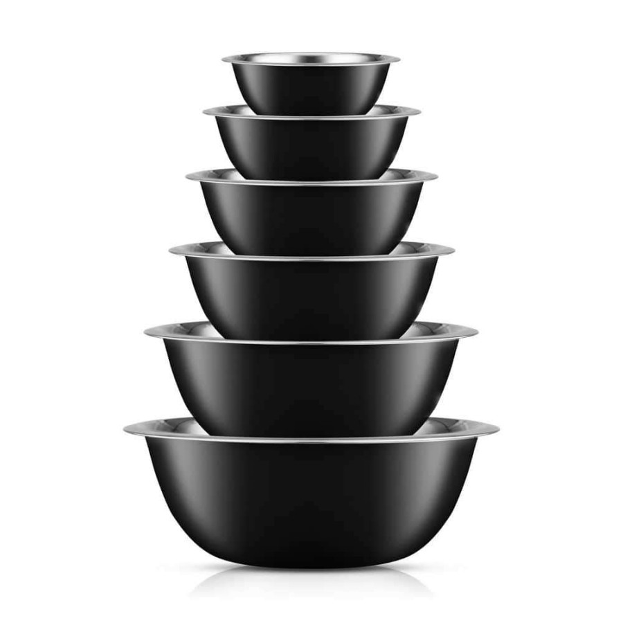 Baking Supplies * | Joyful 6-Piece Stainless Steel Black Mixing Bowl Set By Joyjolt