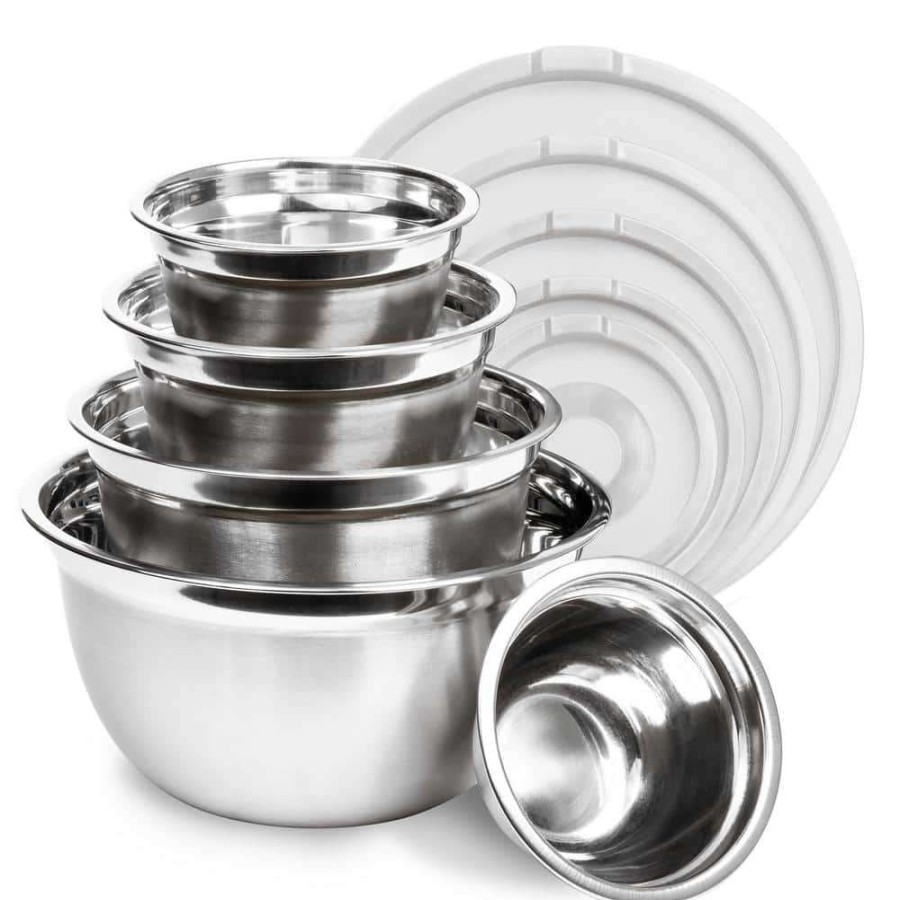 Baking Supplies * | Stainless Steel Nested Mixing Bowls With White Lids (Set Of 5) By Lexi Home