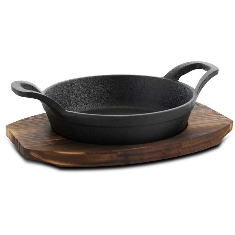 Baking Dishes * | Addlestone 7 In. Oval Cast Iron Server With Burned Furwood Base By General Store