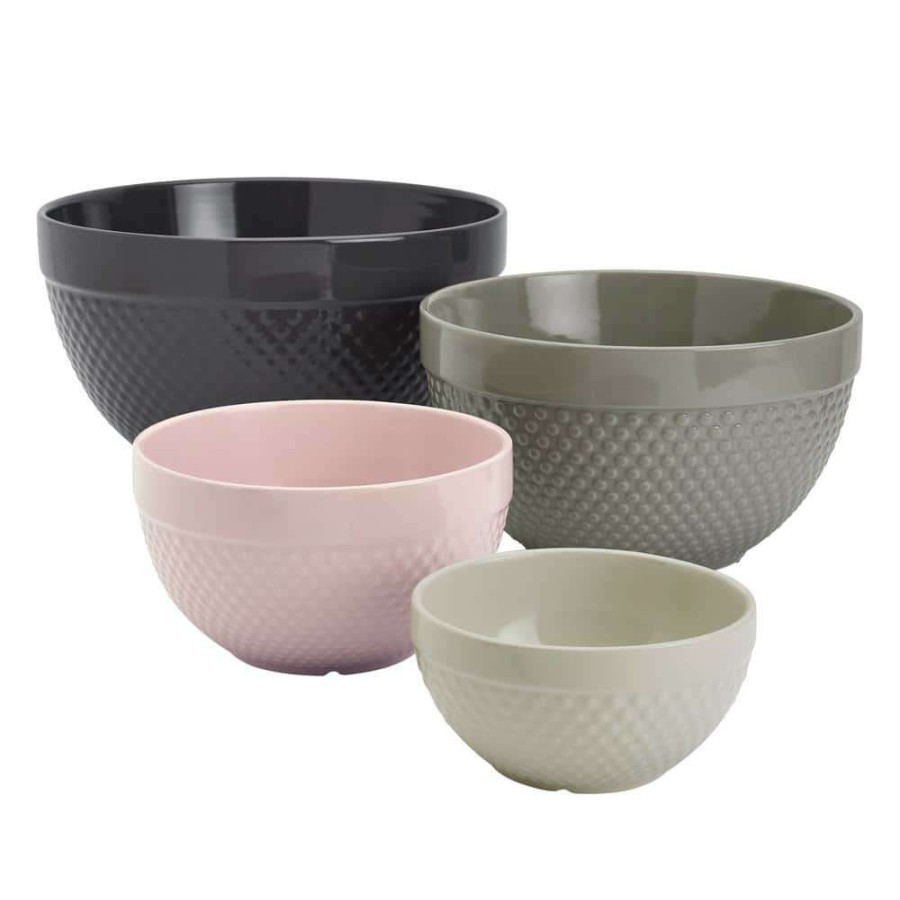 Baking Supplies * | Hobnail 4Pc Greys Mixing Bowl Set By Tabletops Gallery