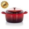 Casserole Dishes * | 5 Qt. Round Enameled Cast Iron Casserole In Red With Lid By Megachef