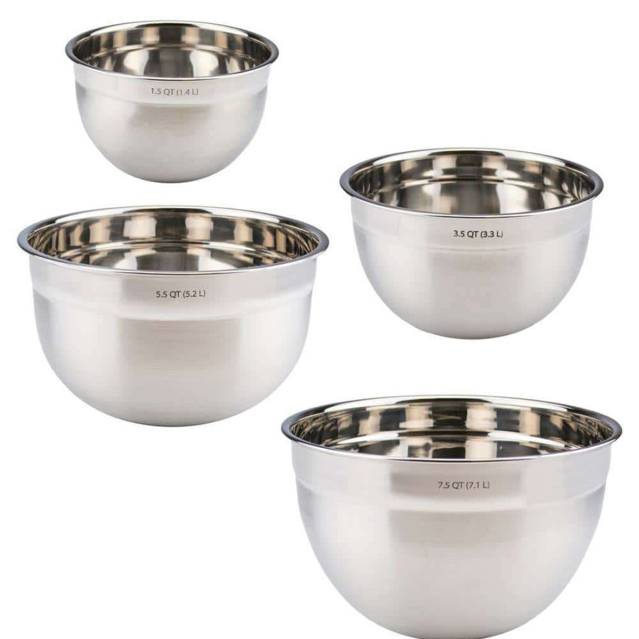 Baking Supplies * | Stainless Steel Mixing Bowl For Tossing Salads And Meal Prep (Set Of 4) By Spectrum