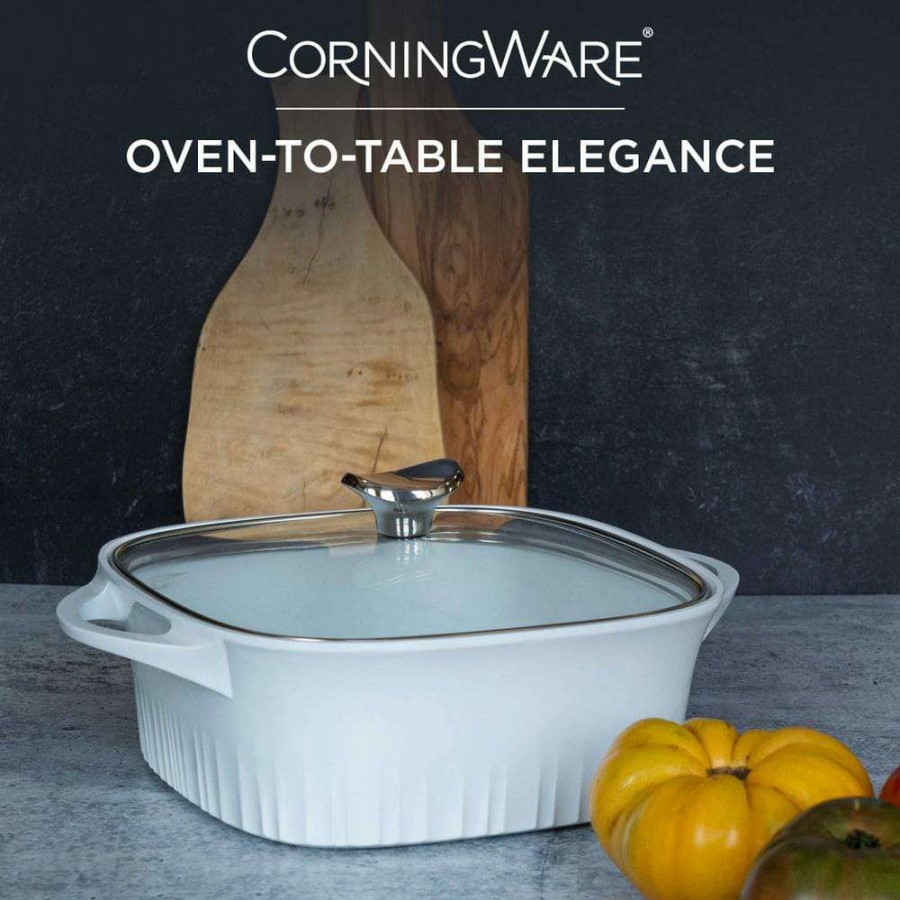 Baking Dishes * | 3.2 Qt. White Cast Aluminum Roaster With Lid By Corningware