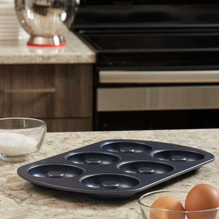 Baking Supplies * | 6-Cup Indigo Non-Stick Carbon Steel Donut Pan By Home Basics