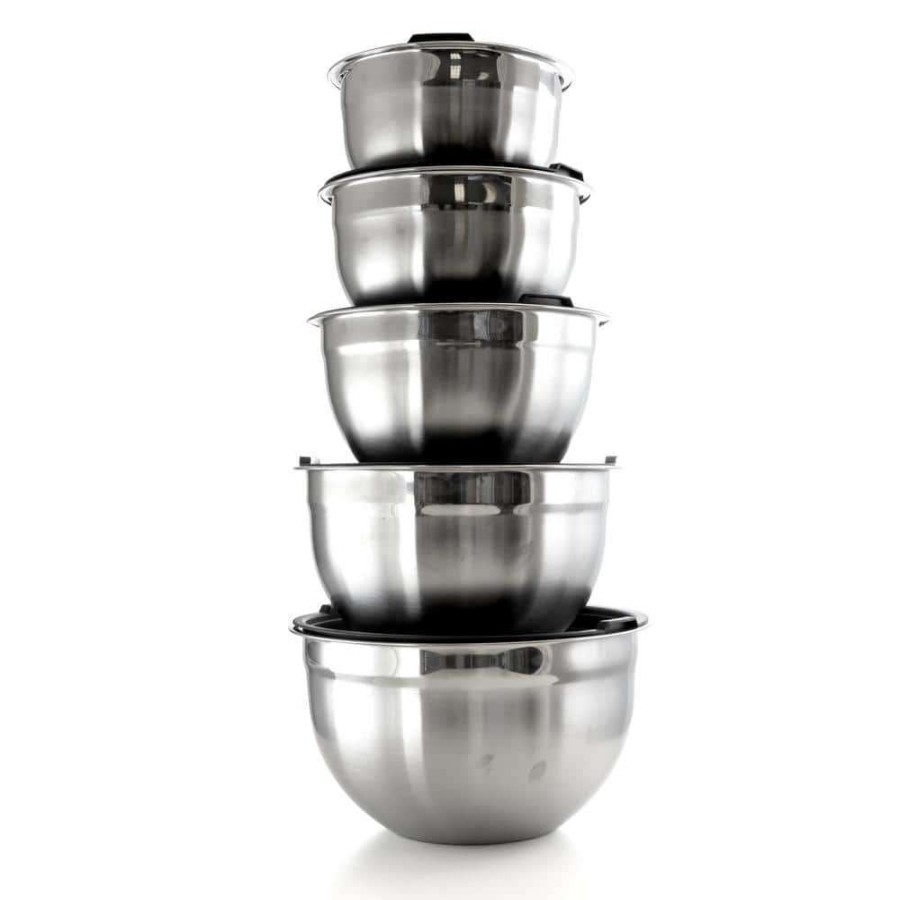 Baking Supplies * | 5-Piece Stainless Steel Silver Mixing Bowl Set With Lids By Megachef