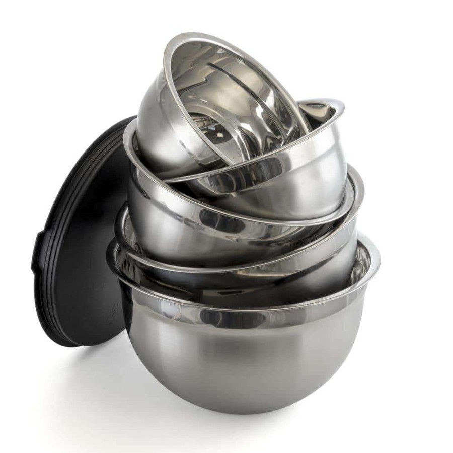 Baking Supplies * | 5-Piece Stainless Steel Silver Mixing Bowl Set With Lids By Megachef