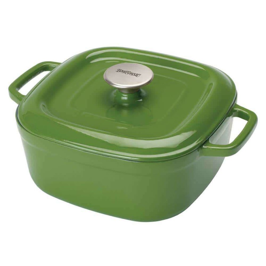 Casserole Dishes * | 4 Qt. Enameled Cypress Green Covered Casserole Dish By Bayou Classic