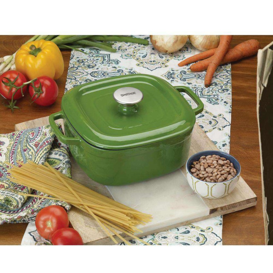 Casserole Dishes * | 4 Qt. Enameled Cypress Green Covered Casserole Dish By Bayou Classic