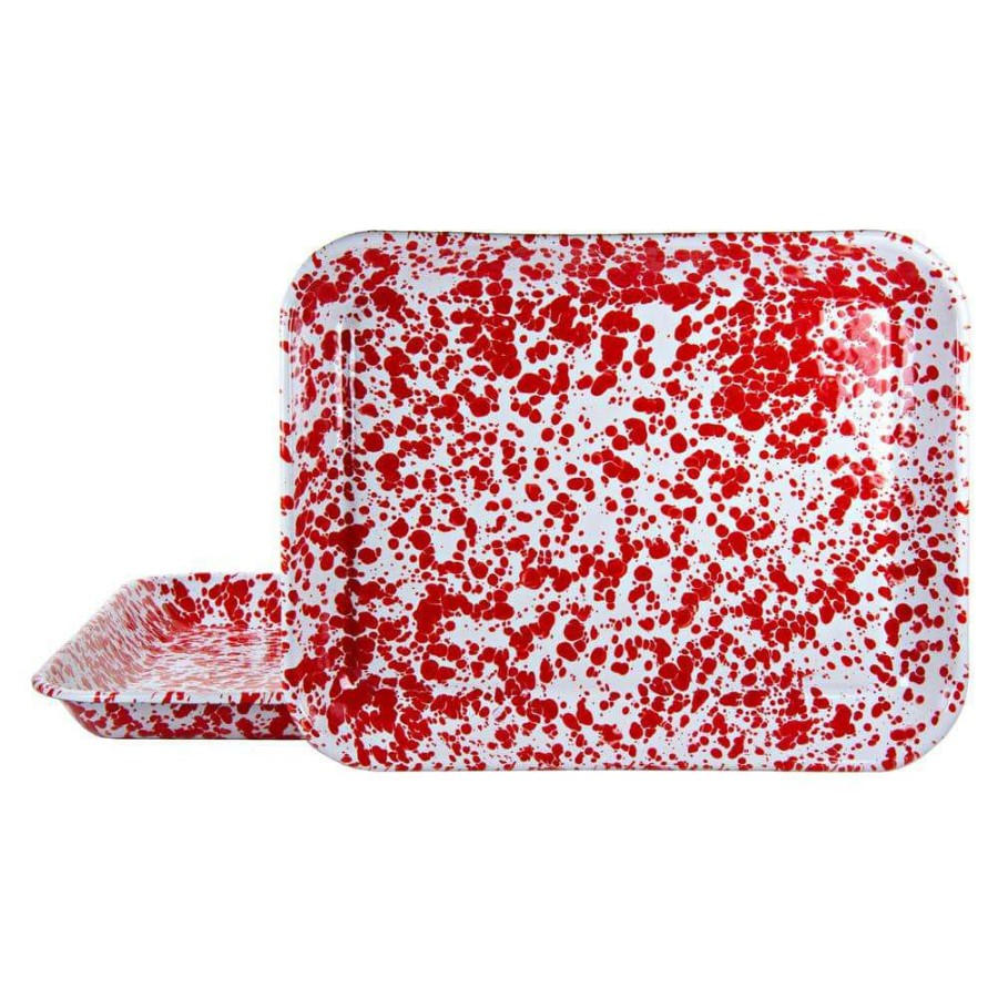 Baking Sheets * | Red Swirl 10 In. X 13 In. Enamelware Square Quarter Sheet By Golden Rabbit