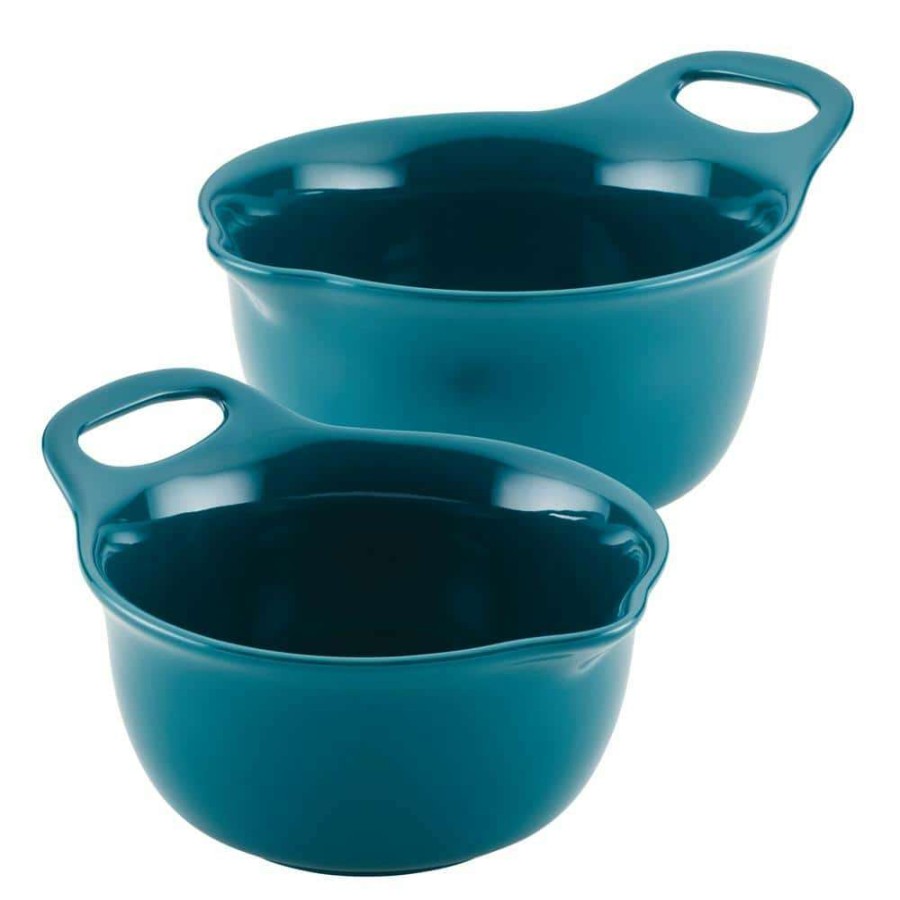 Baking Supplies * | 2-Piece Ceramic Teal Mixing Bowl Set By Rachael Ray