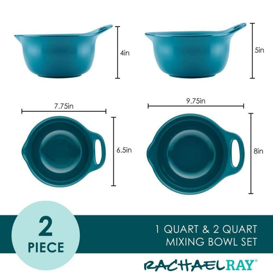 Baking Supplies * | 2-Piece Ceramic Teal Mixing Bowl Set By Rachael Ray