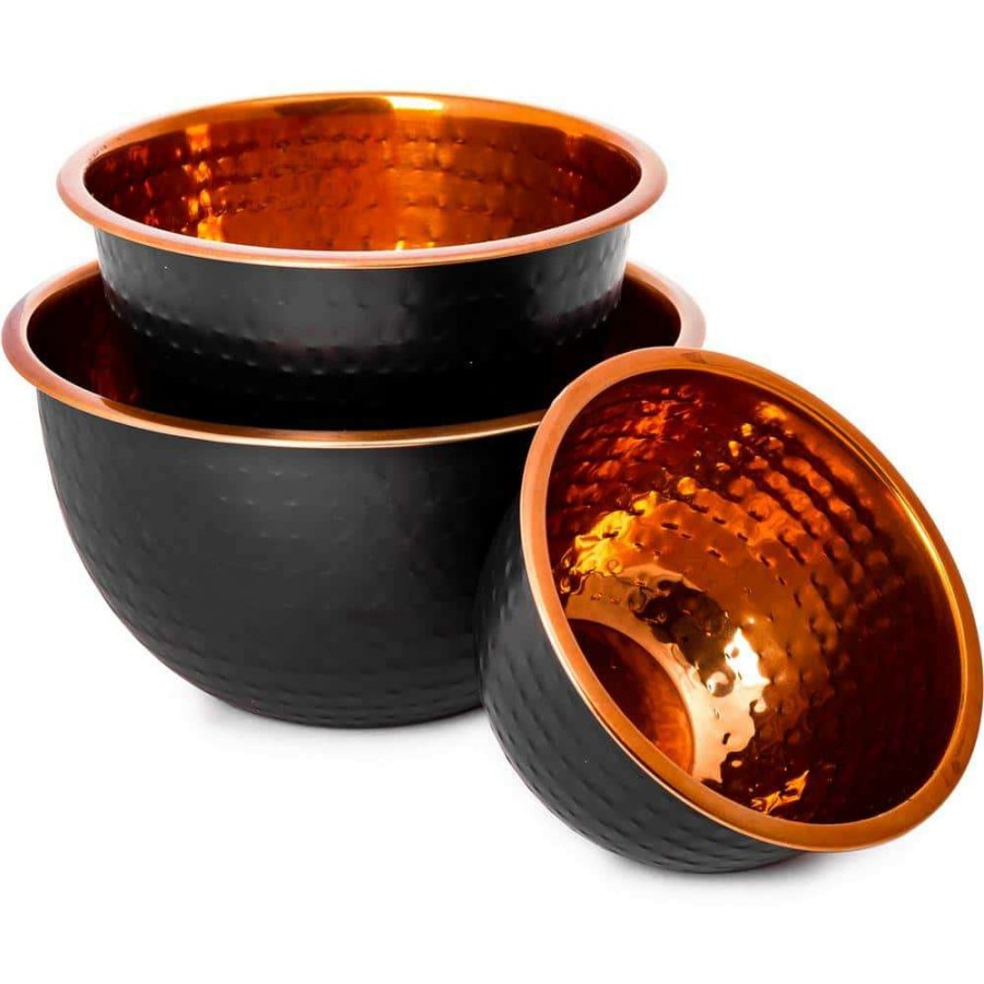 Baking Supplies * | Black/Copper Stainless Steel Nested Mixing Bowls (Set Of 3) By Lexi Home