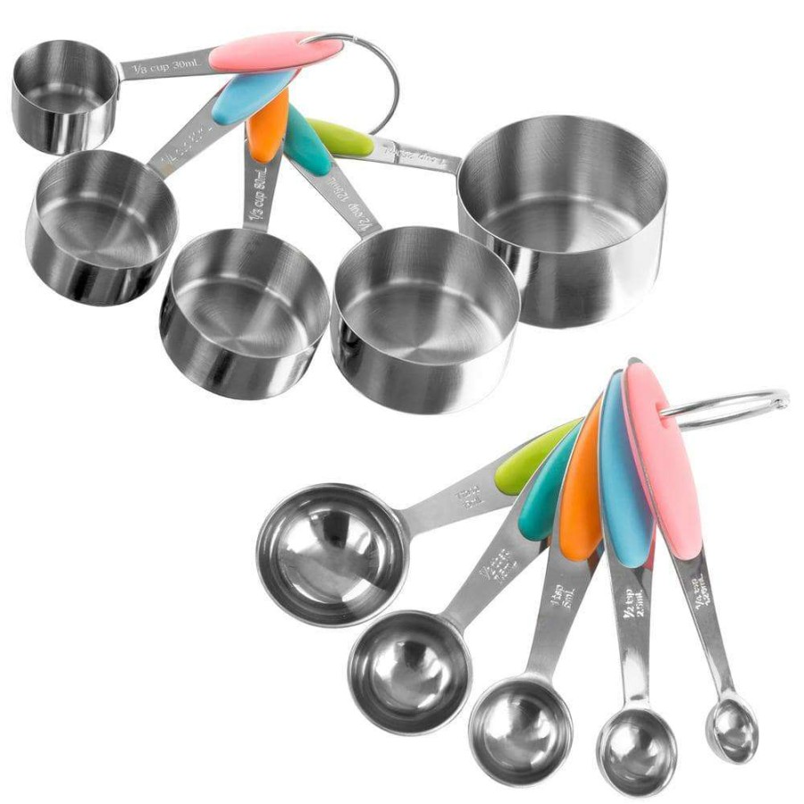 Baking Supplies * | 10-Piece Stainless Steel With Silicone Measuring Cups And Spoons Set By Classic Cuisine