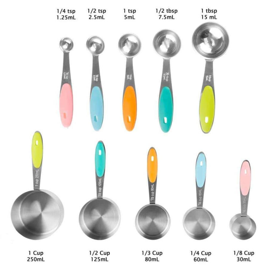 Baking Supplies * | 10-Piece Stainless Steel With Silicone Measuring Cups And Spoons Set By Classic Cuisine