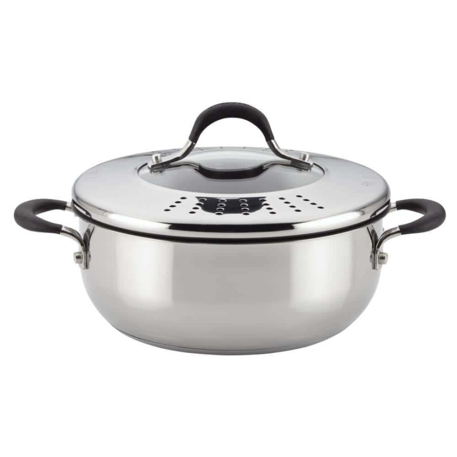 Casserole Dishes * | Momentum Stainless Steel Nonstick 4-Quart Covered Casserole With Locking Straining Lid By Circulon