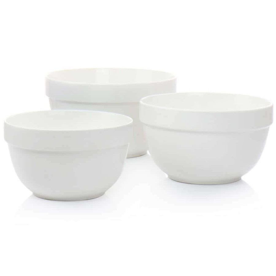 Baking Supplies * | Everyday 3-Piece Ceramic Mixing Bowl Set In White By Martha Stewart