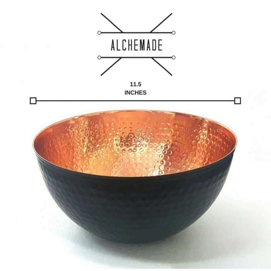 Baking Supplies * | 9.5 In. 100% Hammered Copper Mixing Bowl W/ Black Perfect For Everyday Kitchen Use Or Metal Decorative Bowl (Set Of 3) By Alchemade