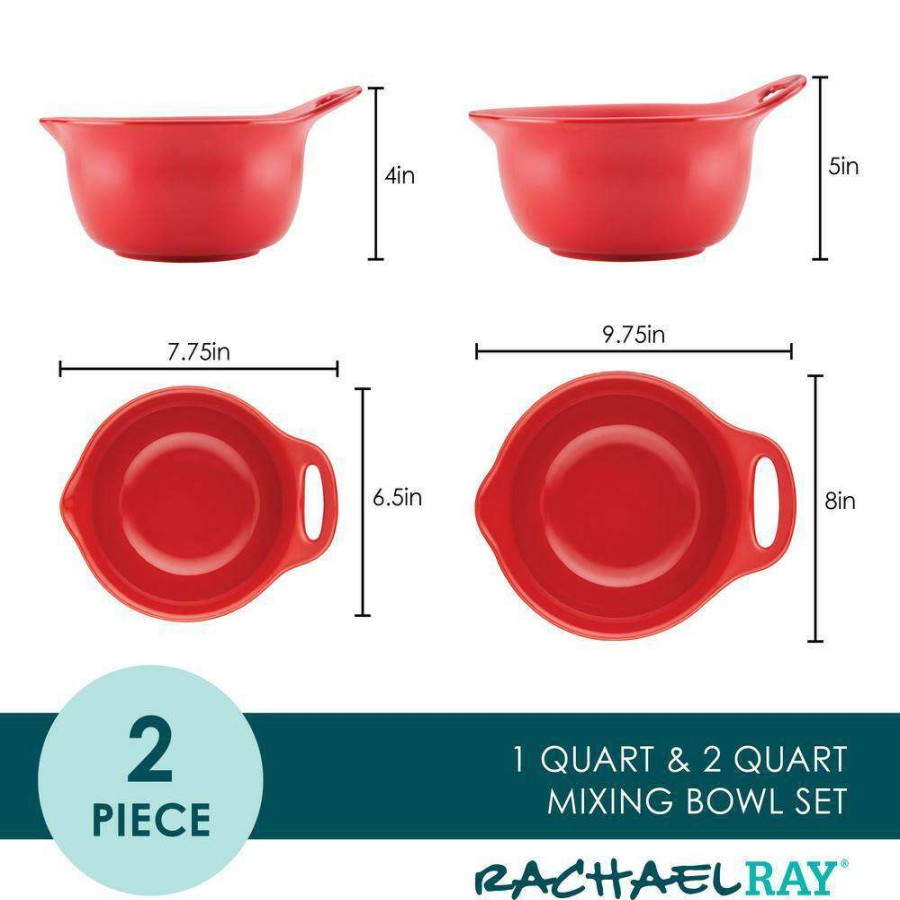 Baking Supplies * | 2-Piece Ceramic Red Mixing Bowl Set By Rachael Ray