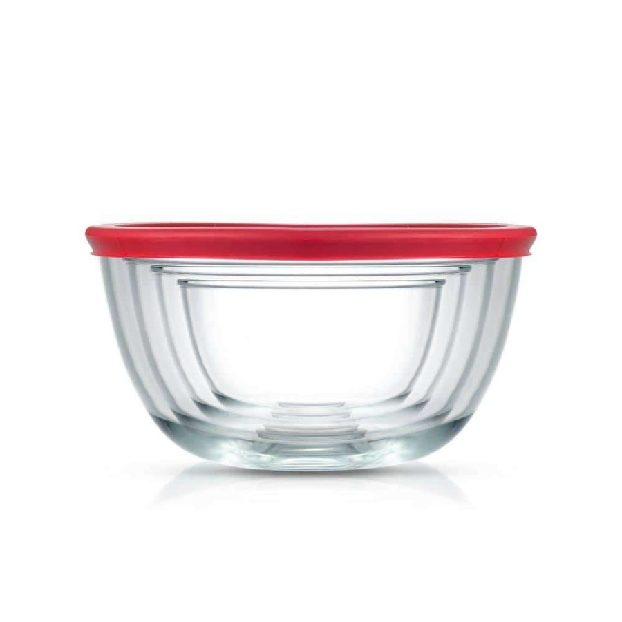 Baking Supplies * | Joyful By Joyjolt Red 4-Glass Mixing Bowls Set With Airtight Lids