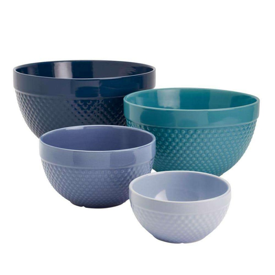 Baking Supplies * | Hobnail 4Pc Blues Mixing Bowl Set By Tabletops Gallery