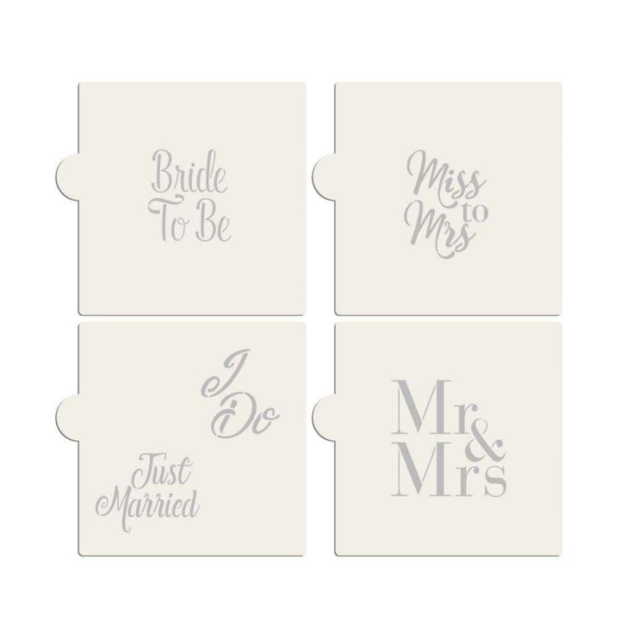 Baking Supplies * | Mr And Mrs, Bride To Be, Miss To Mrs, I Do, Just Married Lettering Cookie Stencil Bundle (5-Patterns Set) By Designer Stencils