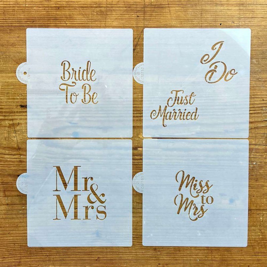 Baking Supplies * | Mr And Mrs, Bride To Be, Miss To Mrs, I Do, Just Married Lettering Cookie Stencil Bundle (5-Patterns Set) By Designer Stencils