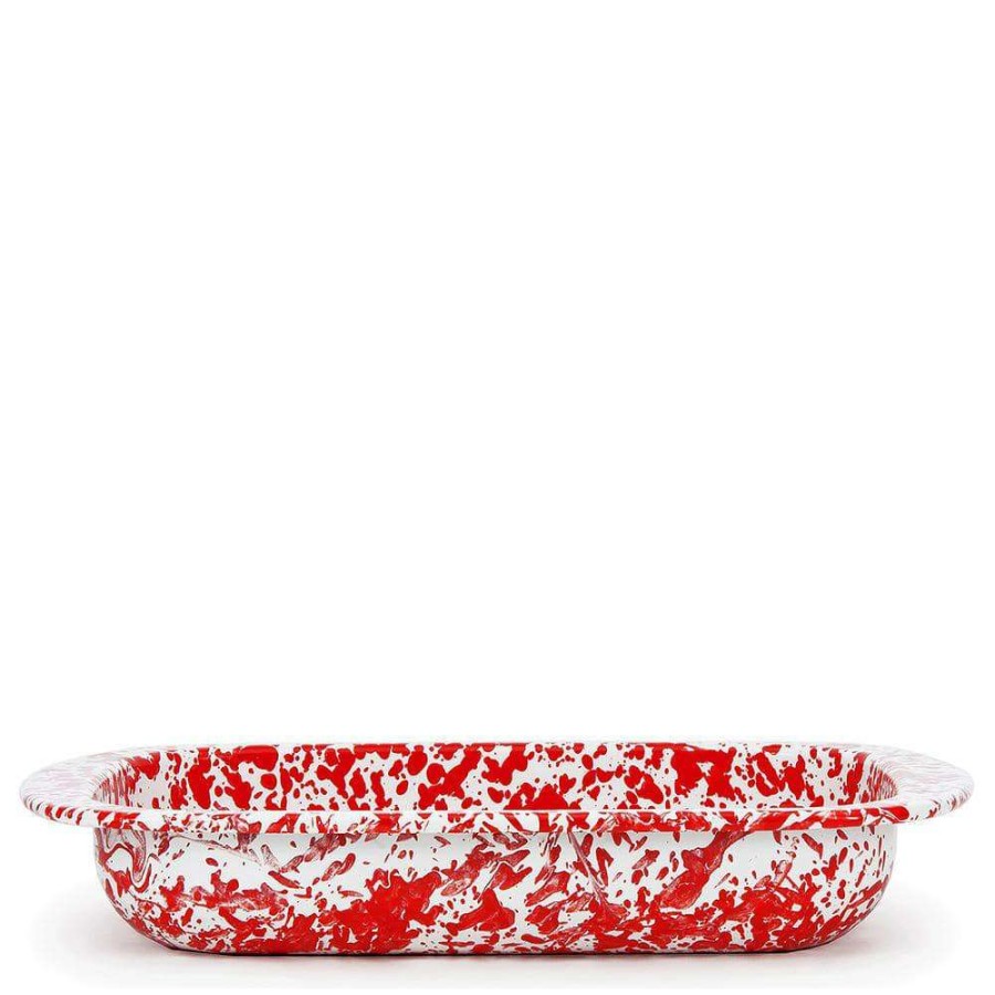 Baking Sheets * | Red Swirl 4.5 Qt. Enamelware Baking Pan By Golden Rabbit