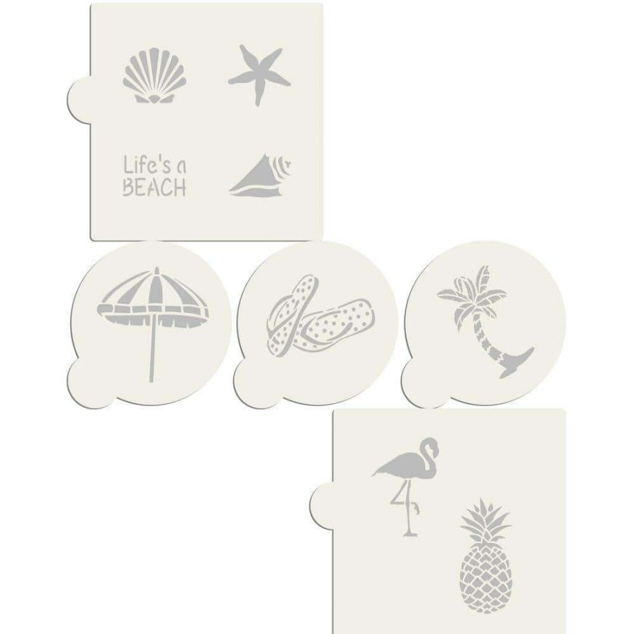 Baking Supplies * | Beach Set, Life'S A Beach, Flamingo And Pineapple Cookie Stencil Bundle (9 Patterns) By Designer Stencils