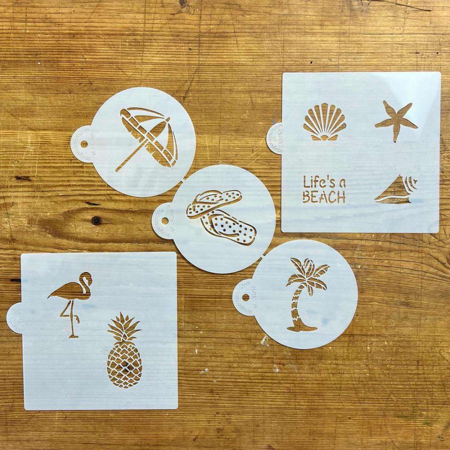 Baking Supplies * | Beach Set, Life'S A Beach, Flamingo And Pineapple Cookie Stencil Bundle (9 Patterns) By Designer Stencils