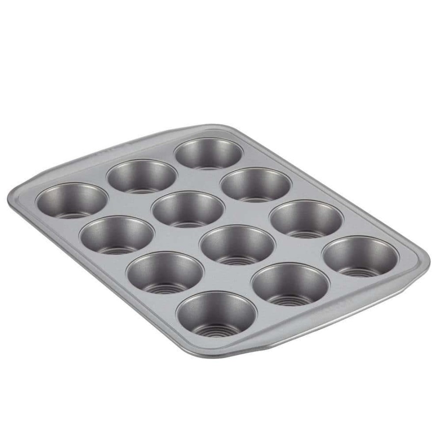 Baking Sheets * | 12-Cup Gray Nonstick Bakeware Muffin Pan By Circulon