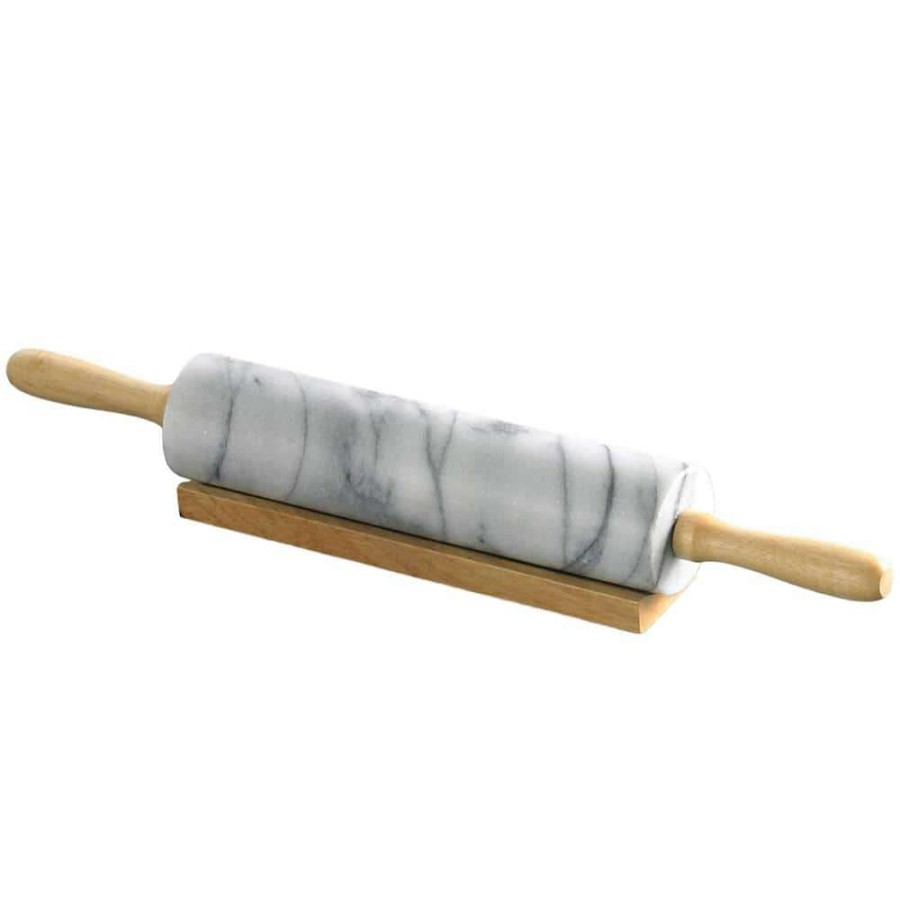 Baking Supplies * | Natural Marble 2-1/4 In. Dia X18 In. Length Rolling Pin Pastry Roller With Wooden Handle And Cradle By Creative Home